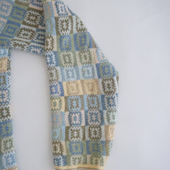 Talbots Blue Green Patchwork Checkered Button Knit Cardigan Cottagecore M - Picture 4 of 9